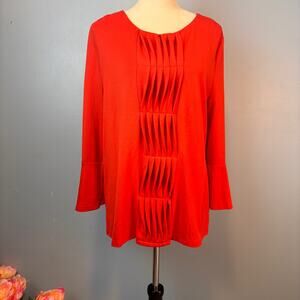 The Limited Accordion Fold Blouse Red-Orange Long Sleeve Large Tunic Scoop Neck